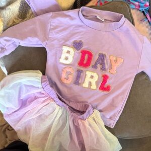 Lavender "B Day Girl" Sweatshirt with Pastel Tulle Skirt